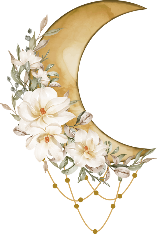 Watercolor Half Moon with White Magnolia Flower