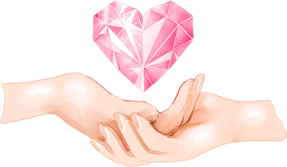 Watercolor Hands Holding with Crystal Heart